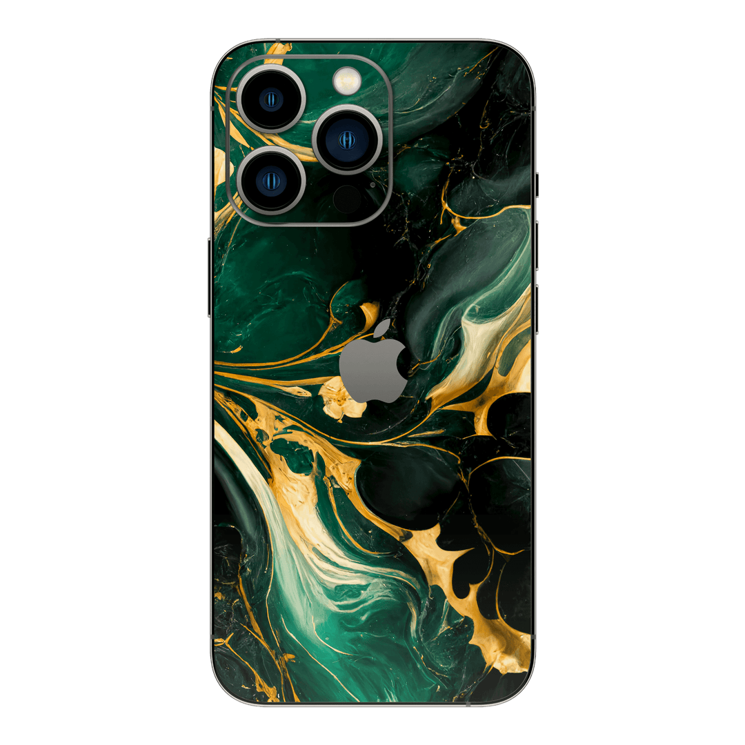 iPhone 14 Pro MAX Print Printed Custom SIGNATURE Agate Geode Royal Green Gold Skin Wrap Sticker Decal Cover Protector by EasySkinz | EasySkinz.com