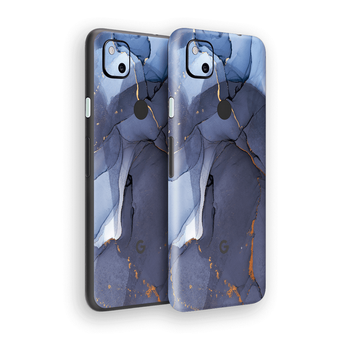 Google Pixel 4a Print Printed Custom SIGNATURE AGATE GEODE Pigeon Blue-Gold Skin Wrap Sticker Decal Cover Protector by EasySkinz
