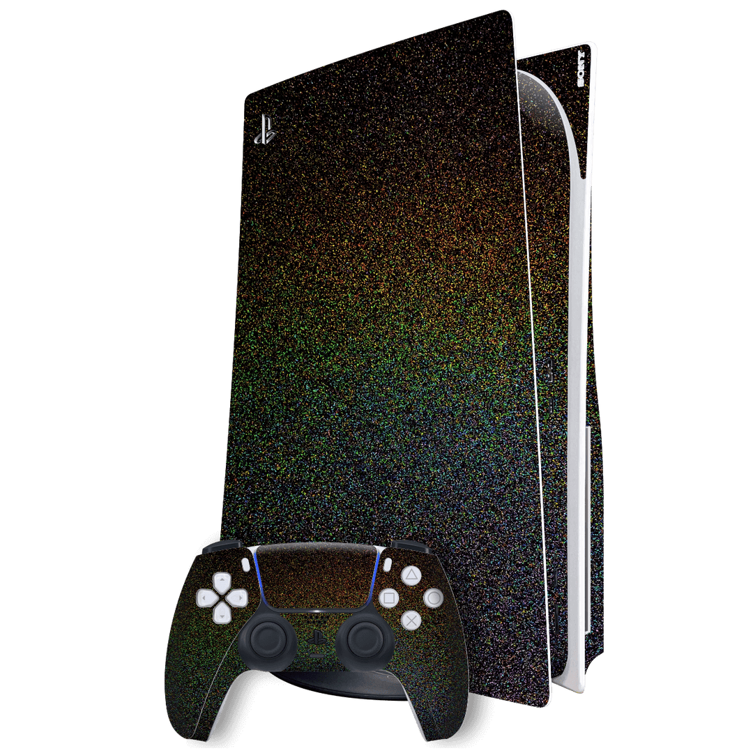 Playstation 5 (PS5) DISC Edition GALAXY Black Milky Way Rainbow Sparkling Metallic Gloss Finish Skin Wrap Sticker Decal Cover Protector by EasySkinz | EasySkinz.com