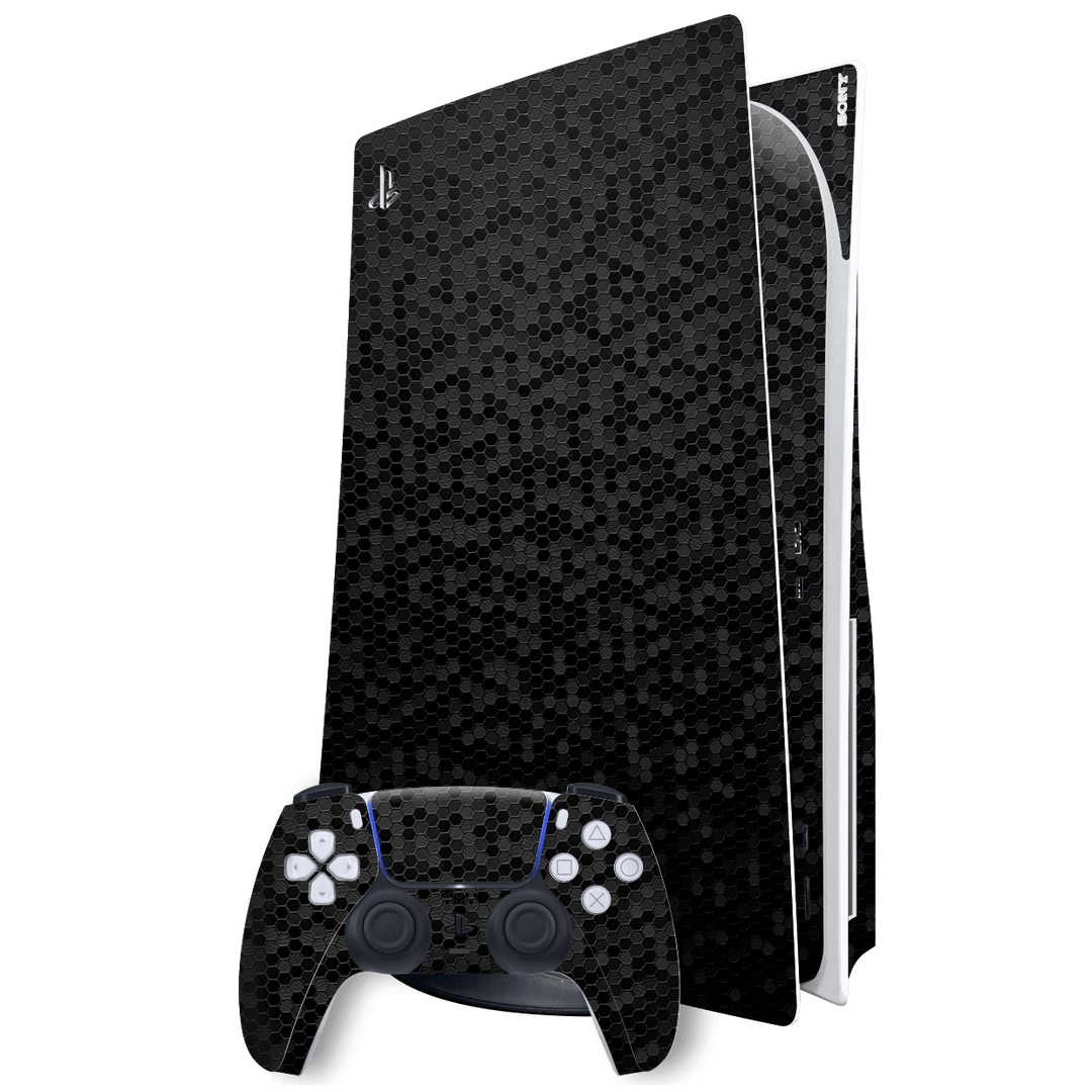 Playstation 5 (PS5) DISC Edition Luxuria Black Honeycomb 3D Textured Skin Wrap Sticker Decal Cover Protector by EasySkinz | EasySkinz.com