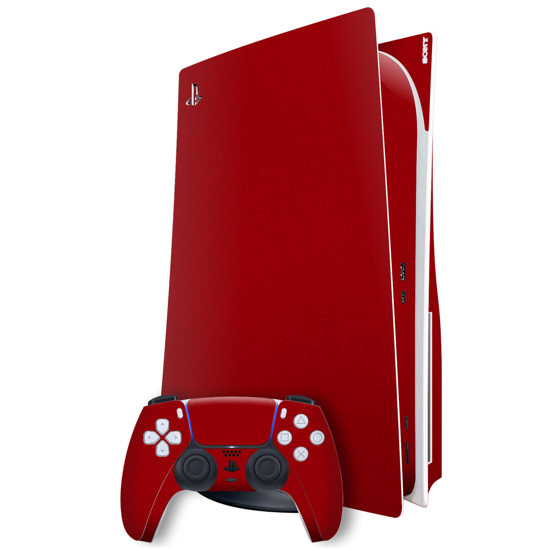 Playstation 5 (PS5) DISC Edition Gloss Glossy Deep Red Skin Wrap Sticker Decal Cover Protector by EasySkinz | EasySkinz.com